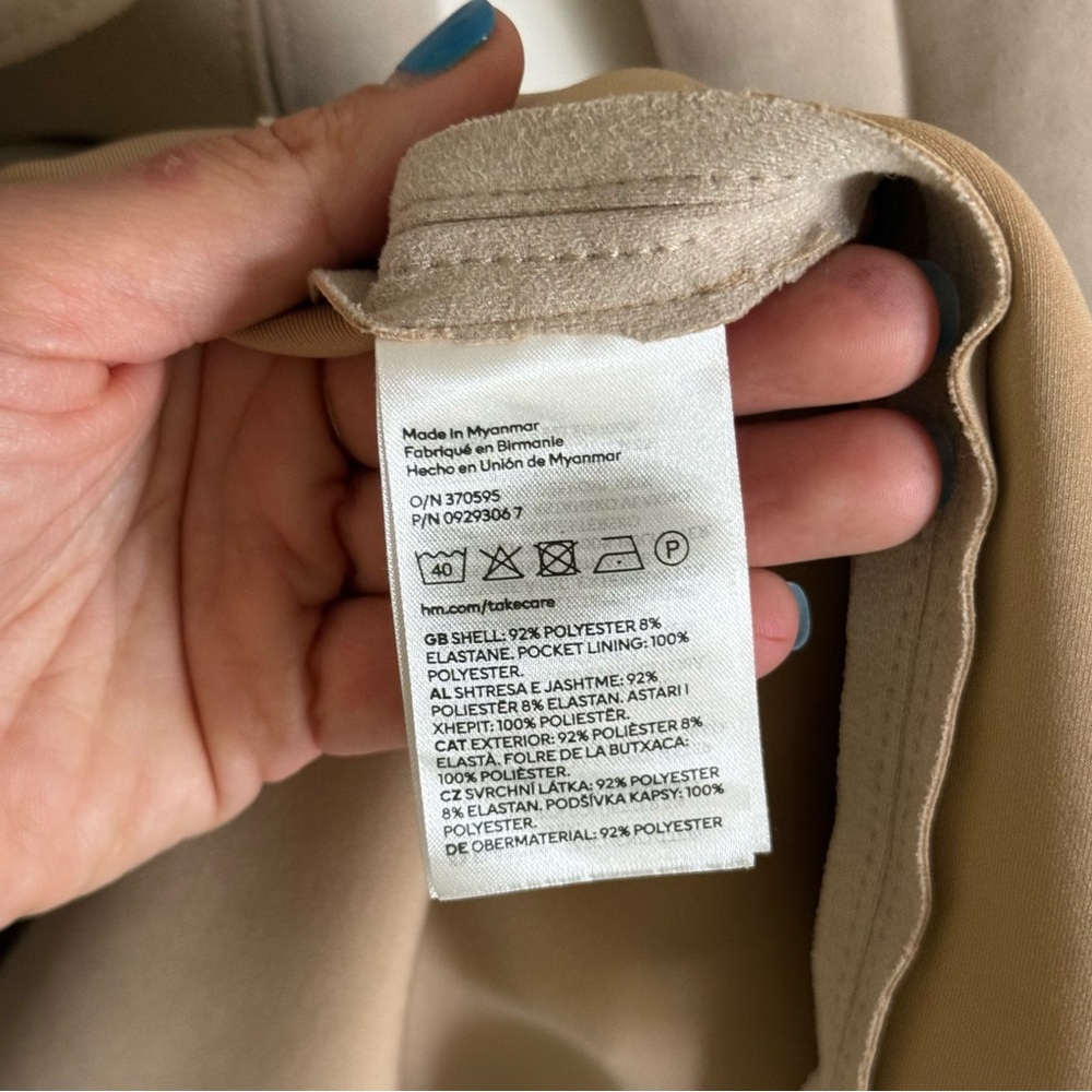 H&M Classic Tan Faux Suede Trench Coat Tie Waist Women's Size Medium - Picture 8 of 10